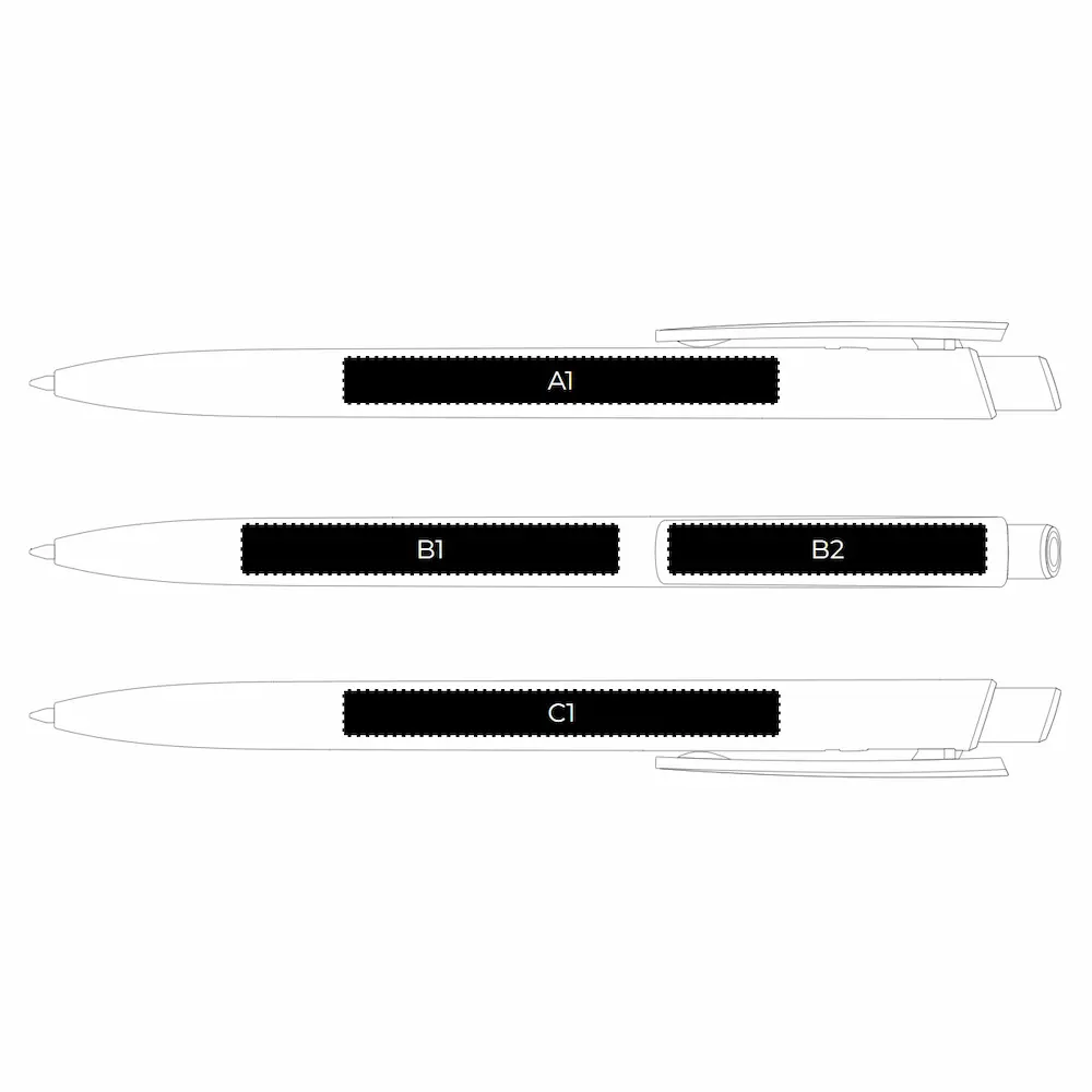 Схема зон нанесения на ручку Polo: A1, B1, B2 и C1