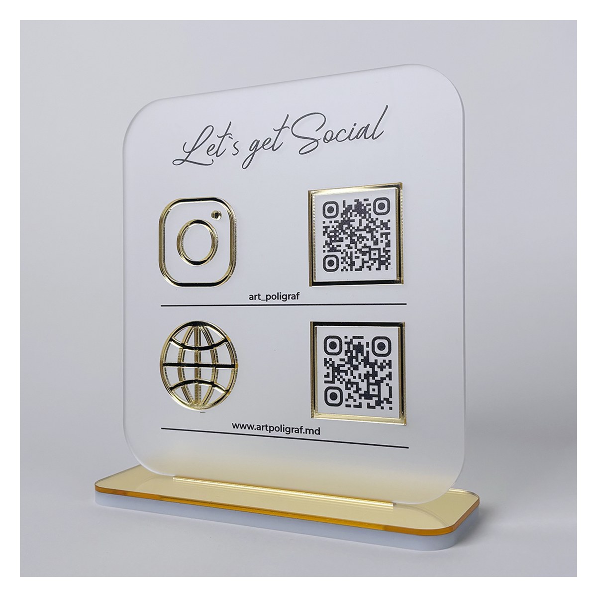 Suport QR Tab Social Duo cu bază aurie