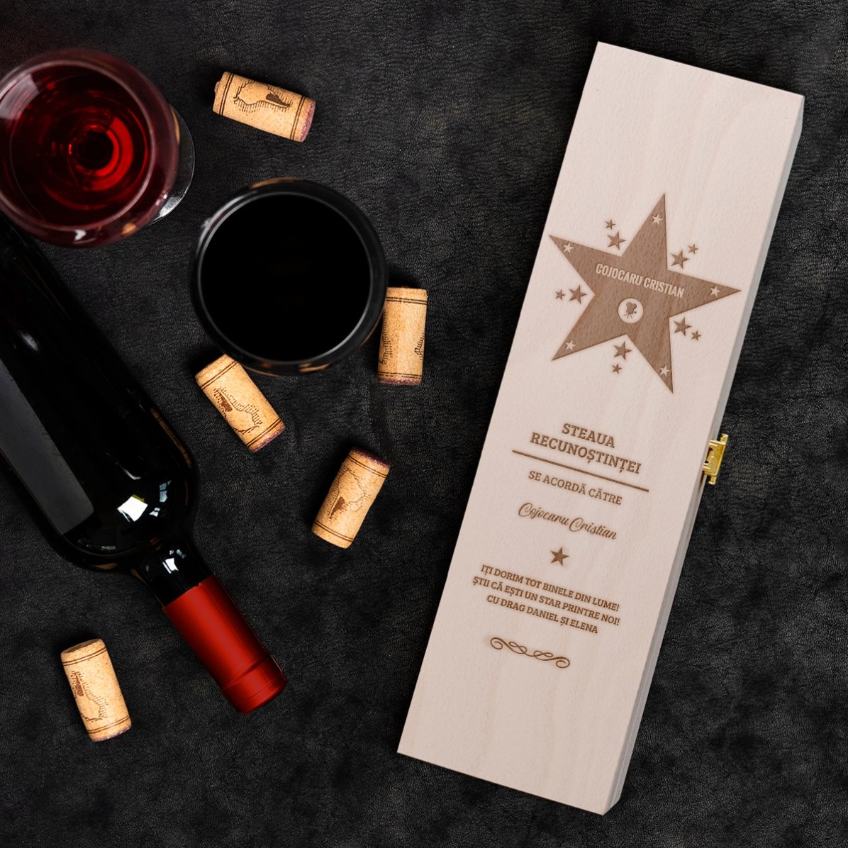 Cutie de vin personalizată - Steaua recunoștinței