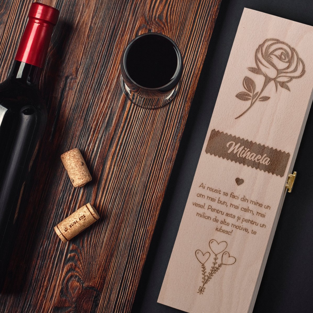 Cutie de vin personalizată - Trandafirul iubirii