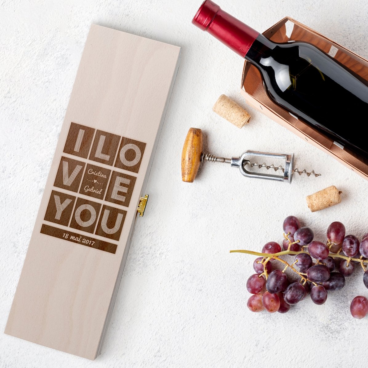 Cutie de vin personalizată - I love You Square
