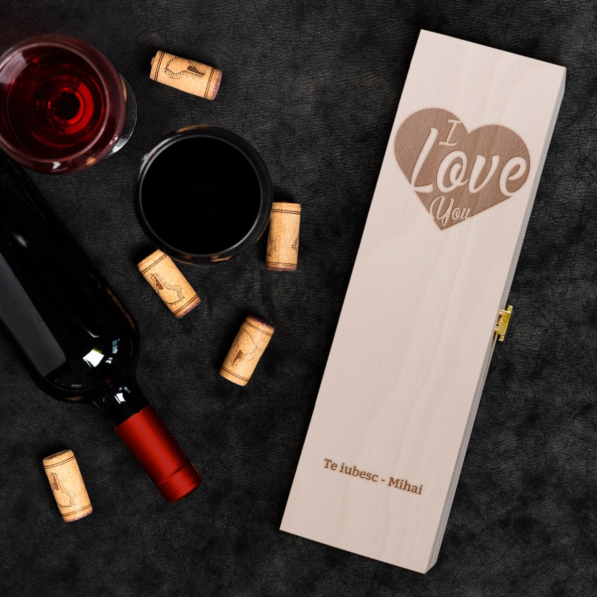 Cutie de vin personalizată - I Love you