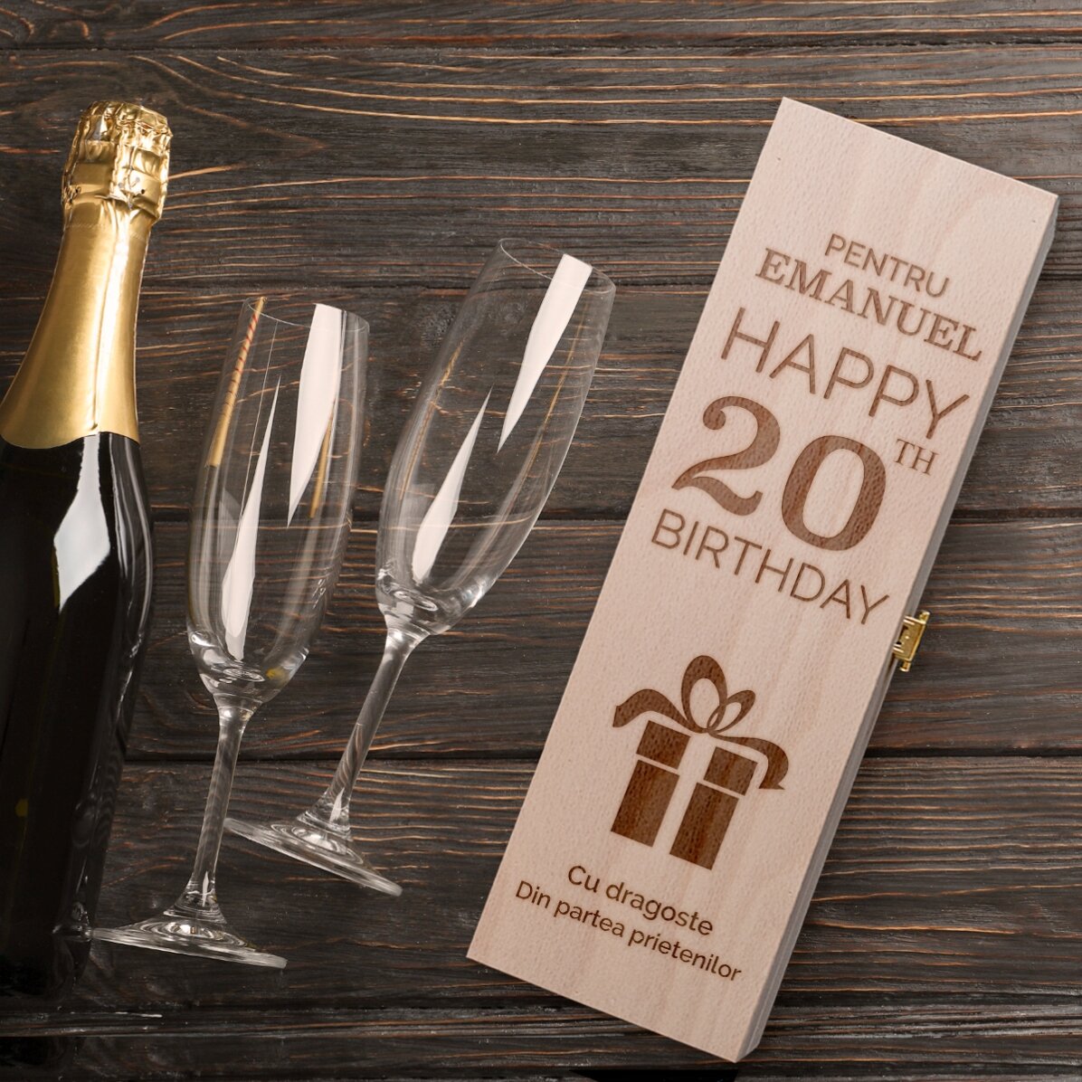 Cutie de vin spumant personalizată - Happy Birthday Gift
