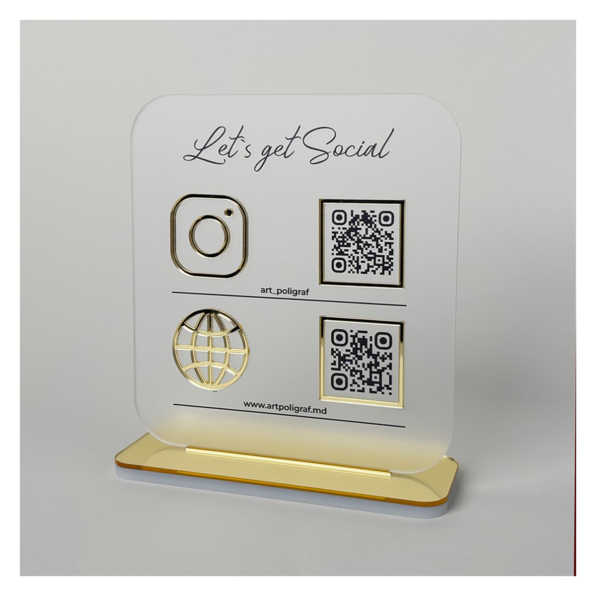 Suport QR Tab Social Duo cu bază aurie