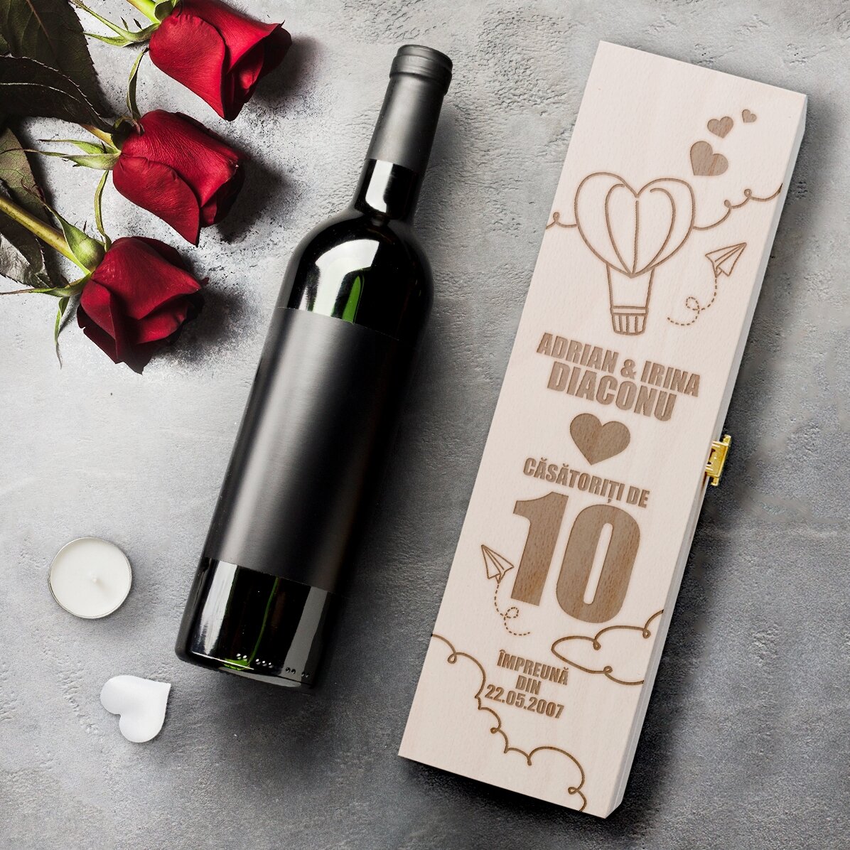 Cutie de vin personalizată pentru aniversarea căsătoriei