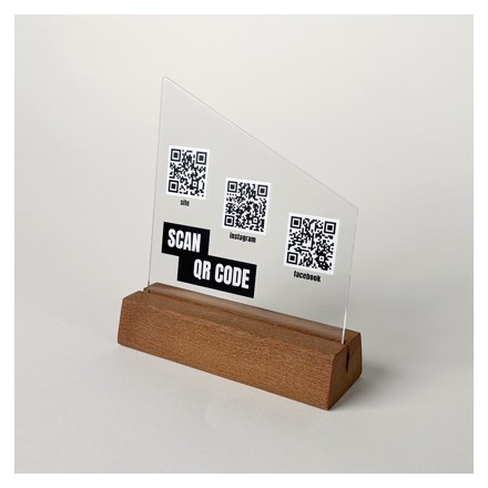 Suport QR Tab Triunghi cu bază din lemn