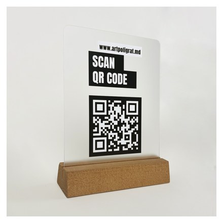 Suport QR Tab Transparent cu bază din lemn