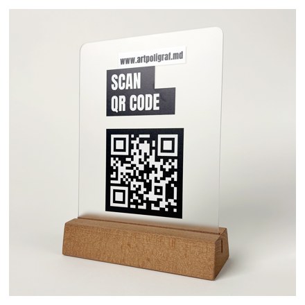 Suport QR Tab Satinat cu bază din lemn